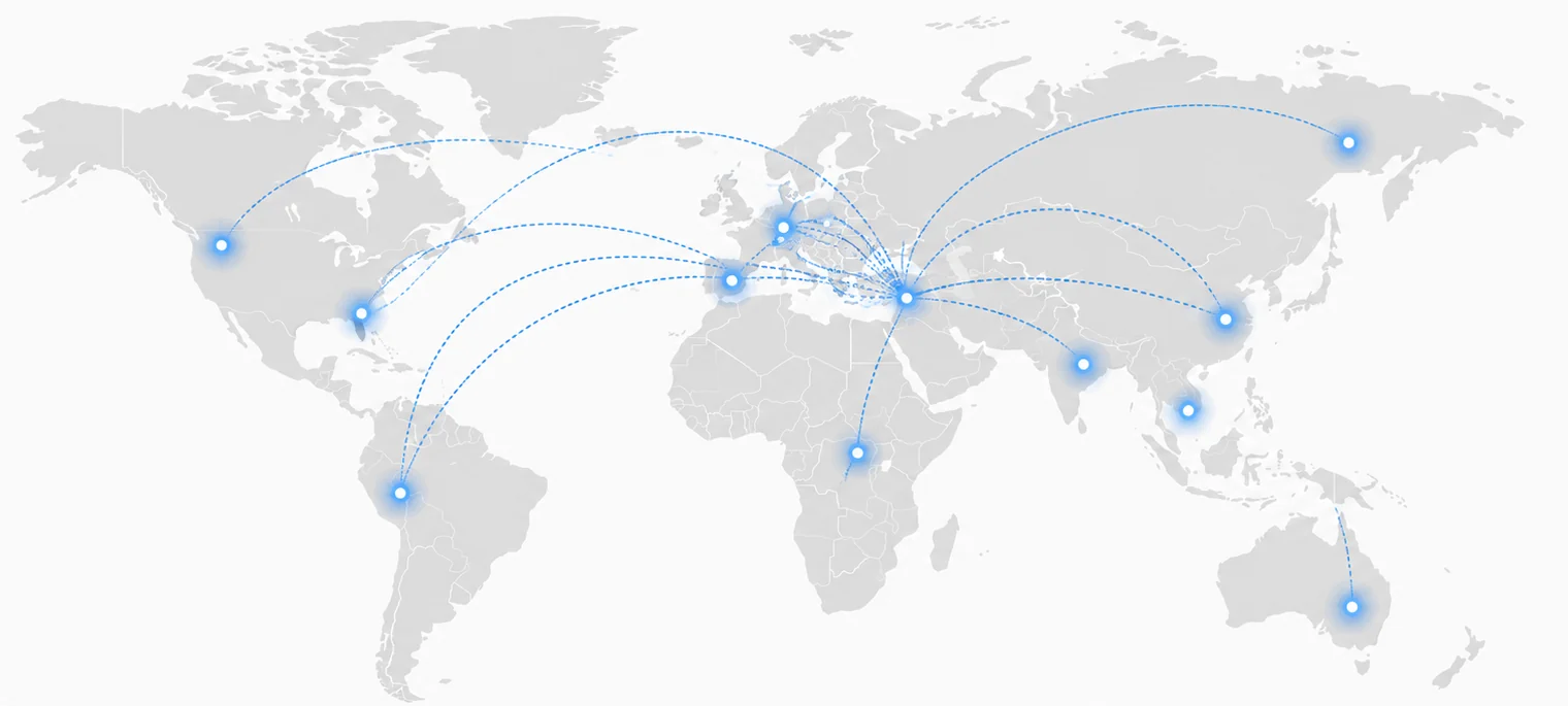 World map showing S.Thermico service regions